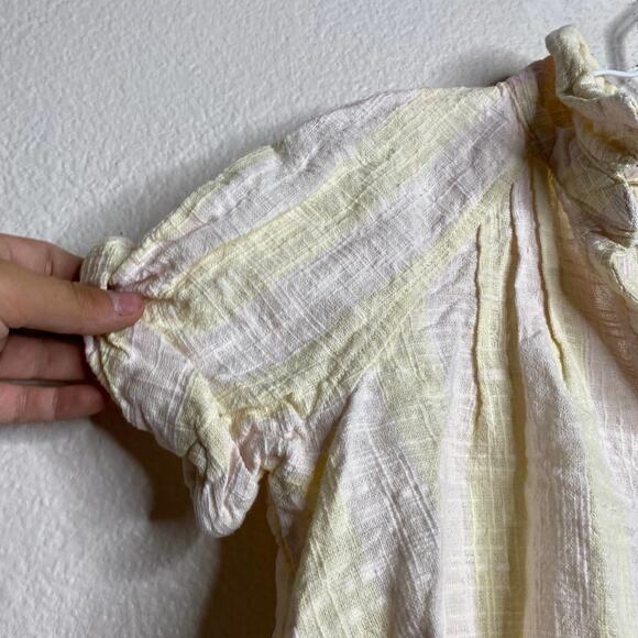 Free People Away At Sea Linen Frayed Button Yellow Short Sleeve Crop Top Small - Picture 4 of 13